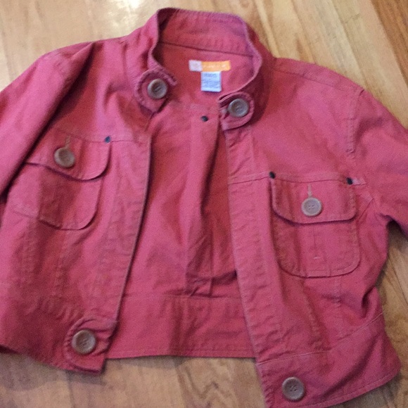 Tulle faded rust jean jacket w/ large tan buttons - Picture 3 of 8