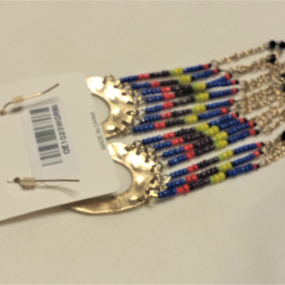 Multi-Color Bead and Chain Dangle Earrings - Picture 4 of 4