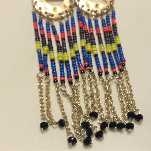 Multi-Color Bead and Chain Dangle Earrings - Picture 3 of 4