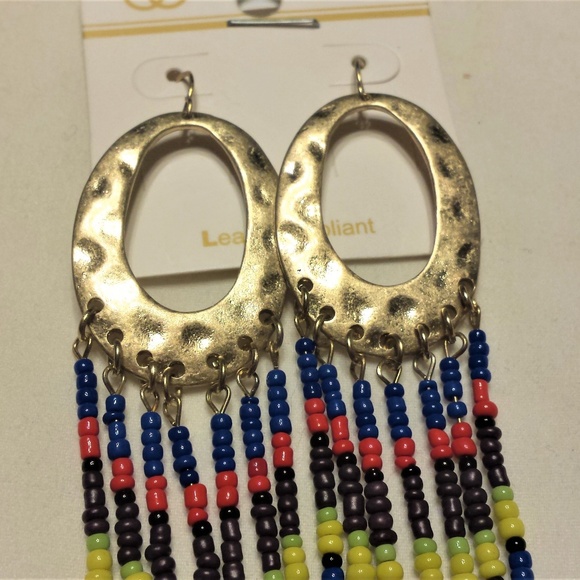 Multi-Color Bead and Chain Dangle Earrings - Picture 2 of 4