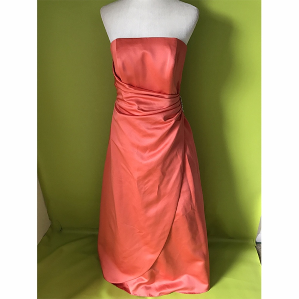 Davids Bridal Wrap Waist Gem Evening Peach Gown 10