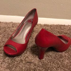 Red Fergalicious Peep Toe Platform Pumps