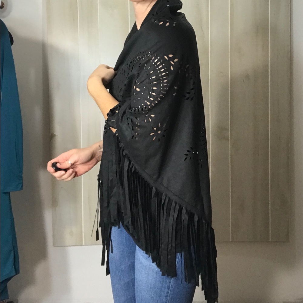 Suede black cutout shawl NWT