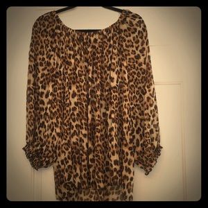 Leopard Sheer Off Shoulder Blouse with 3/4 Sleeve