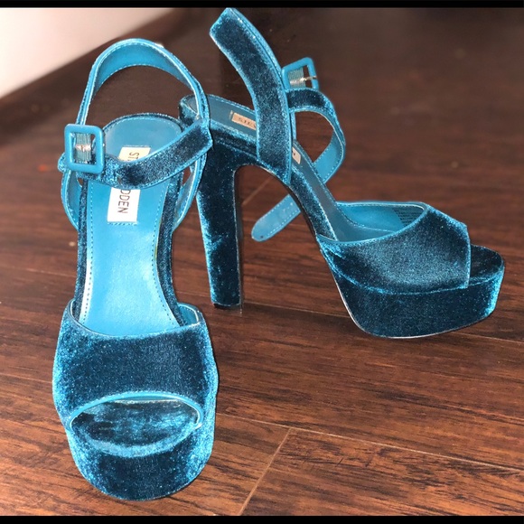 Steve Madden Shoes - Velvet Teal Blue Steve Madden Open Toe heels