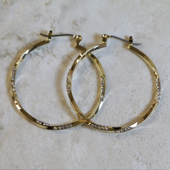NWT gold crystal pin catch hoop earring LTDE51 - Picture 5 of 8