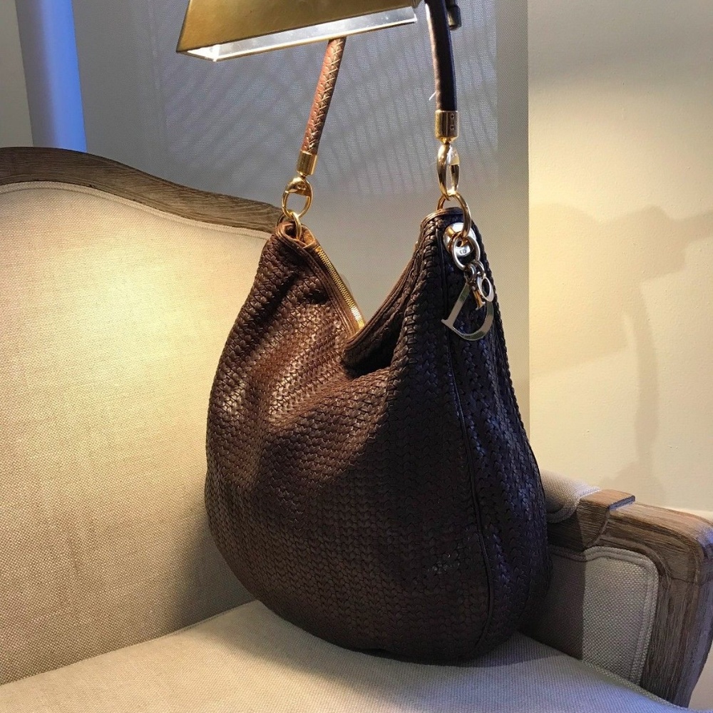 Dior Leather Woven Large Brown Tote Handbag