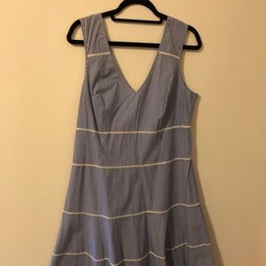 Railroad stripe dress with feminine stitch detail