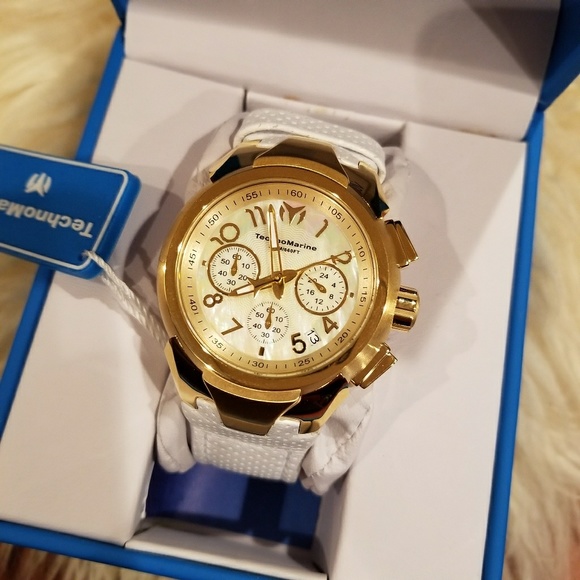 Technomarine white band gold watch $600 - Picture 2 of 3