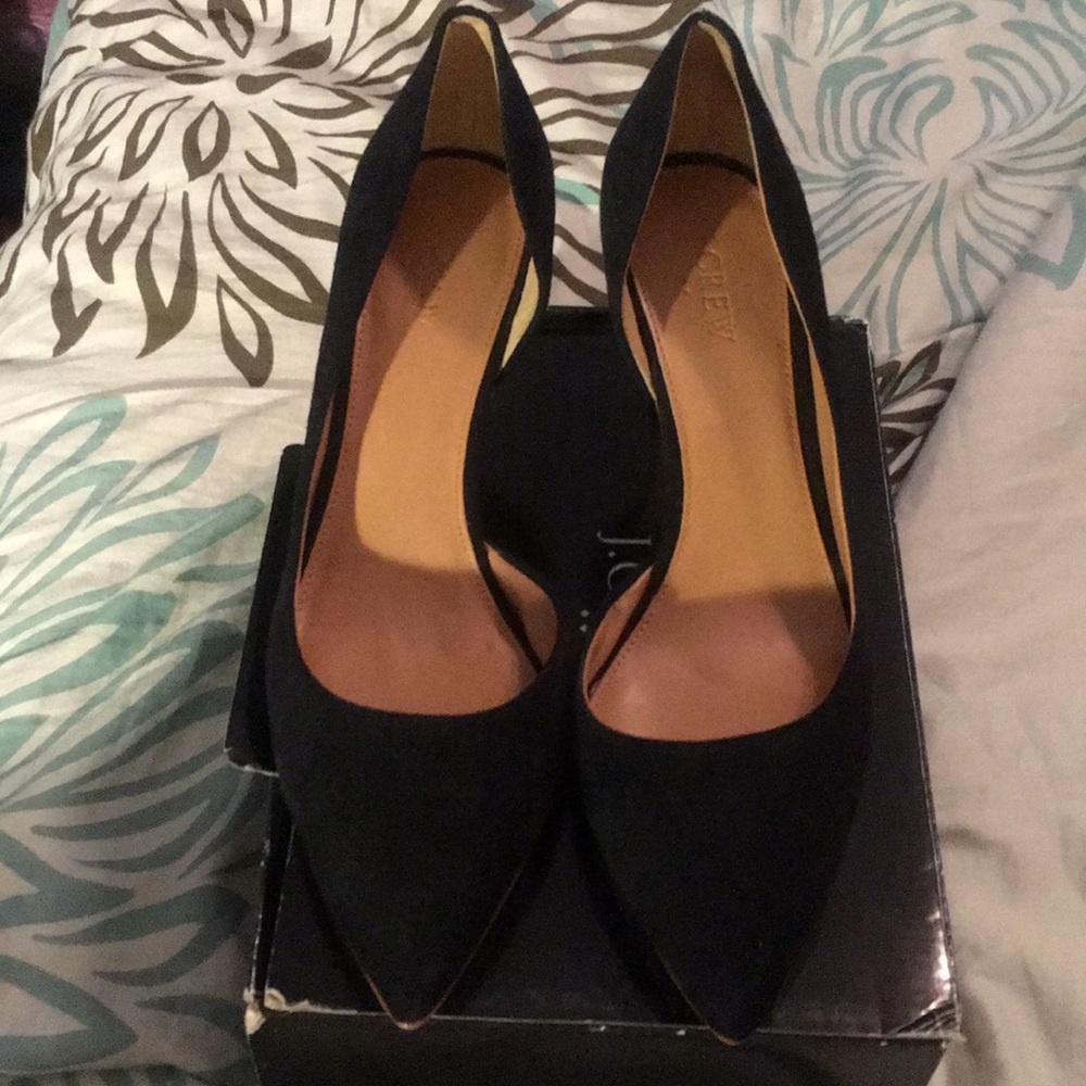 J Crew Sexy D’orsay Black Suede Pumps NWOB