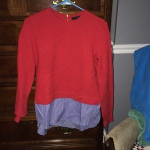 JCrew sweater with chambray shirt detail