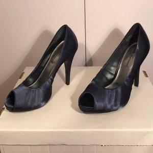 Navy blue satin pumps