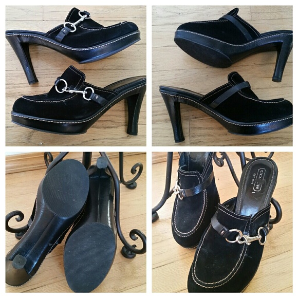 NFS COACH black suede buckle clogs mules 10 - Picture 2 of 2