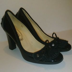 Tod's black fringe heels 5 1/2