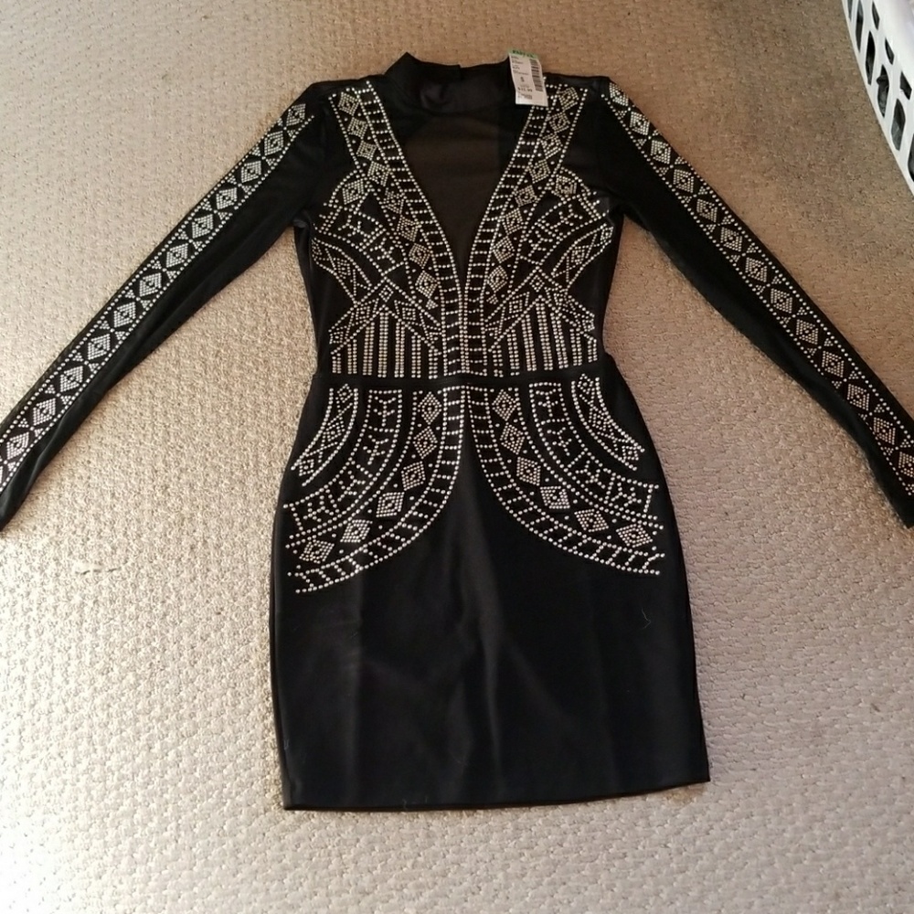 Black long sleeve mock neck dress