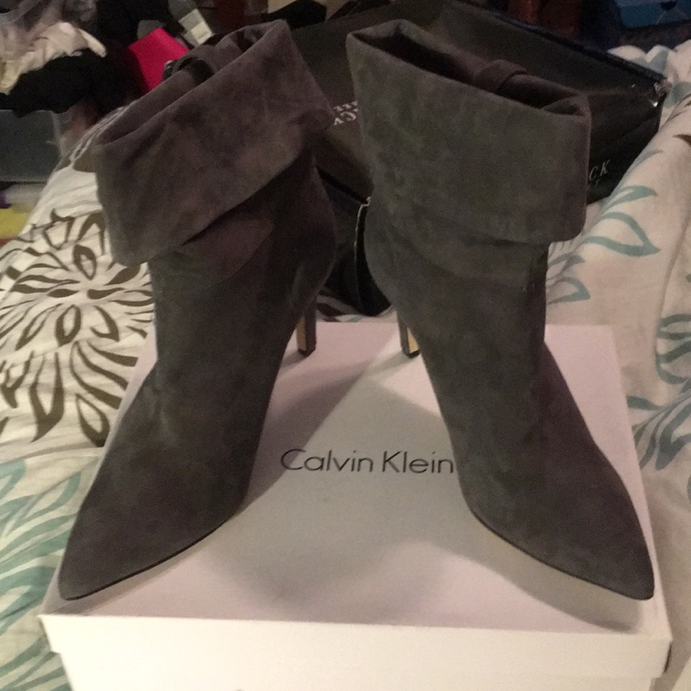 Calvin Klein Convertible Gray Suede Booties Sexy