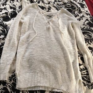 Lace up cream sweater