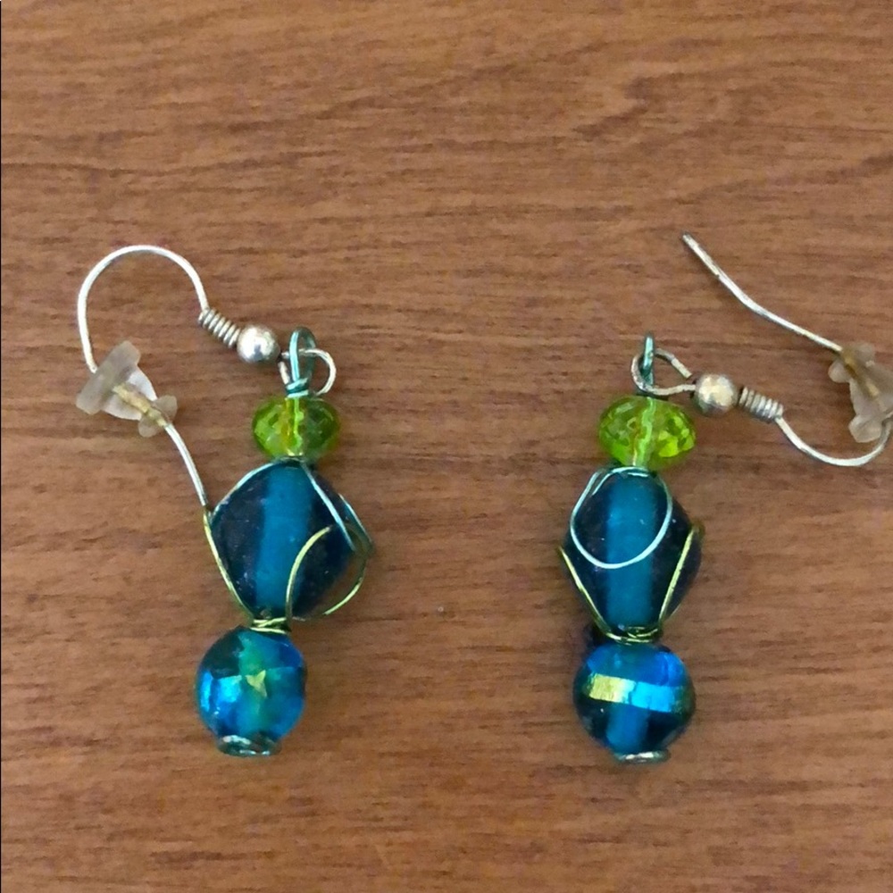 Aqua blue and green earrings