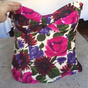 Tibi strapless silk floral bustier top