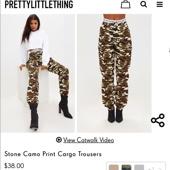 littleprettything Pants - PREETYLITTLETHING Stone Camo Print Cargo Trousers