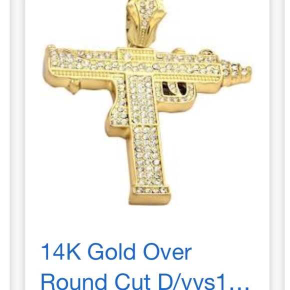 14k gold uzi medallion w/ chain - Picture 3 of 3