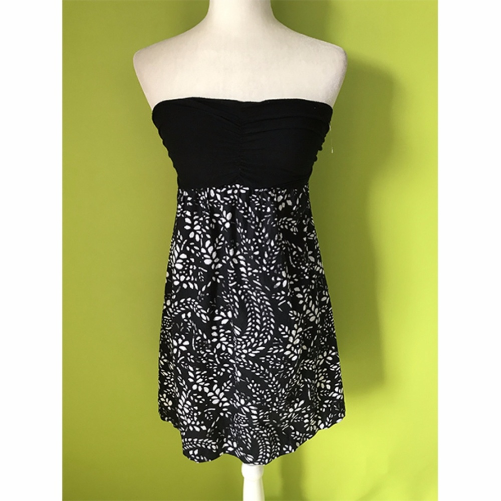 Express Tube Empire White Floral Black Dress Sz S