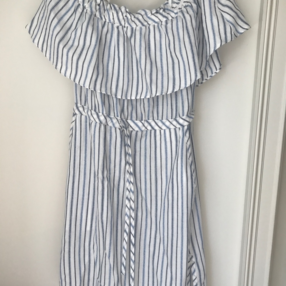 BCBG off shoulder striped tie dress