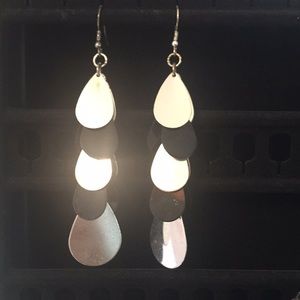 Black and silver teardrop dangly earnings