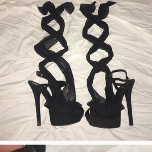Fendi black suede & sheer tie up platform sandals