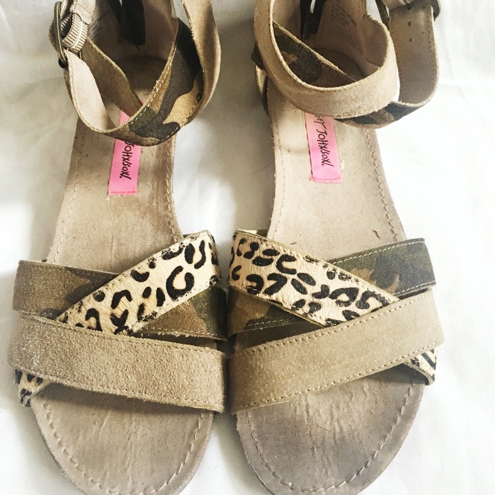 Betsey Johnson ankle strap calf hair sandals