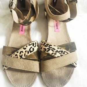 Betsey Johnson ankle strap calf hair sandals