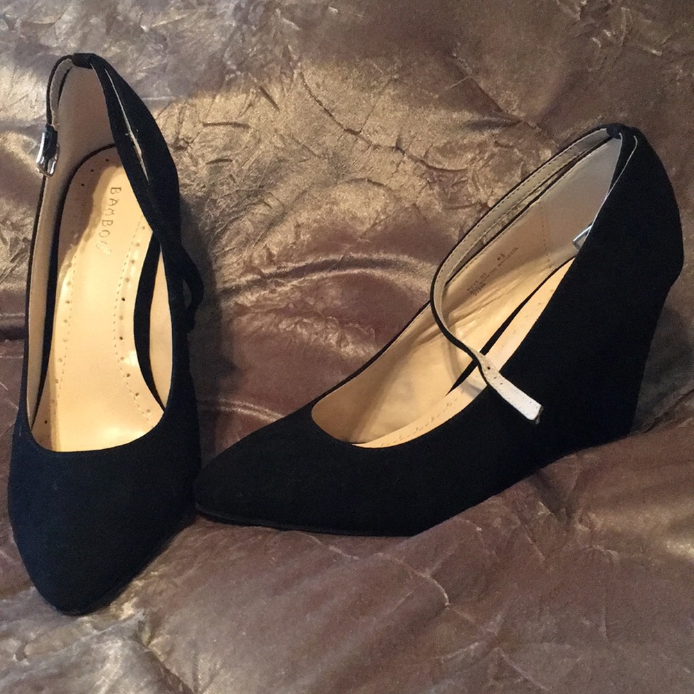Black wedges with ankle strap