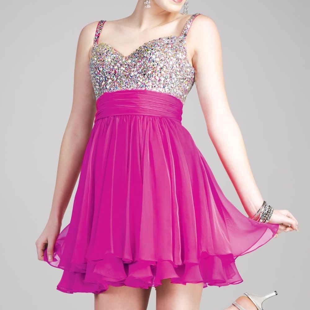 COLORS Hot Pink Beaded Bodice Chiffon Dress