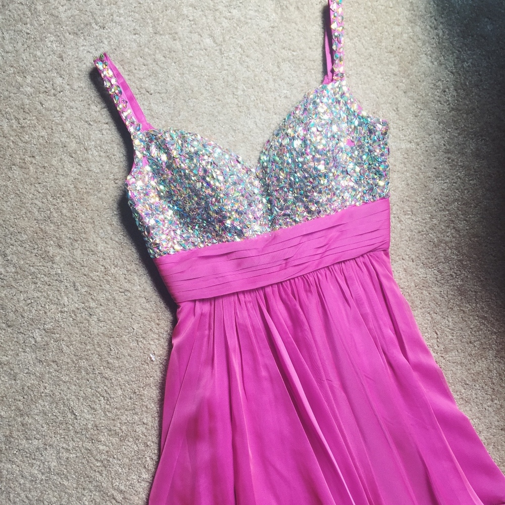 COLORS Hot Pink Beaded Bodice Chiffon Dress - Picture 2 of 7