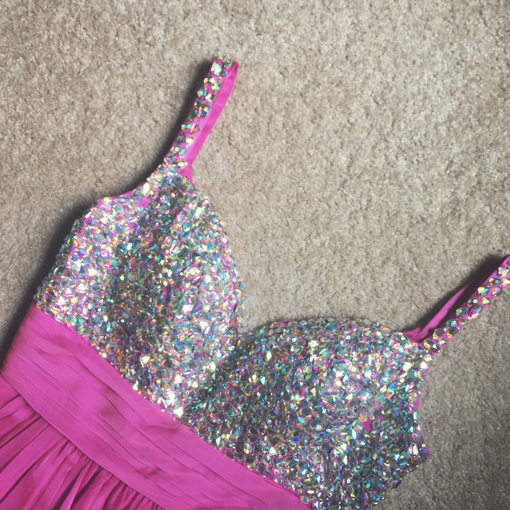 COLORS Hot Pink Beaded Bodice Chiffon Dress - Picture 3 of 7