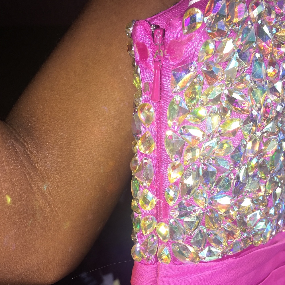 COLORS Hot Pink Beaded Bodice Chiffon Dress - Picture 5 of 7