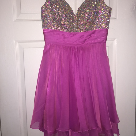 COLORS Hot Pink Beaded Bodice Chiffon Dress - Picture 4 of 7