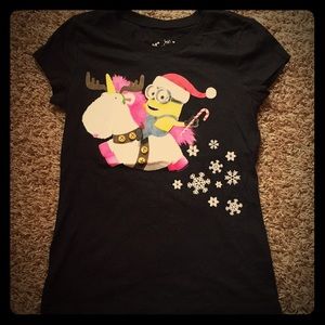 Justice t-shirt with a Santa Minion riding unicorn