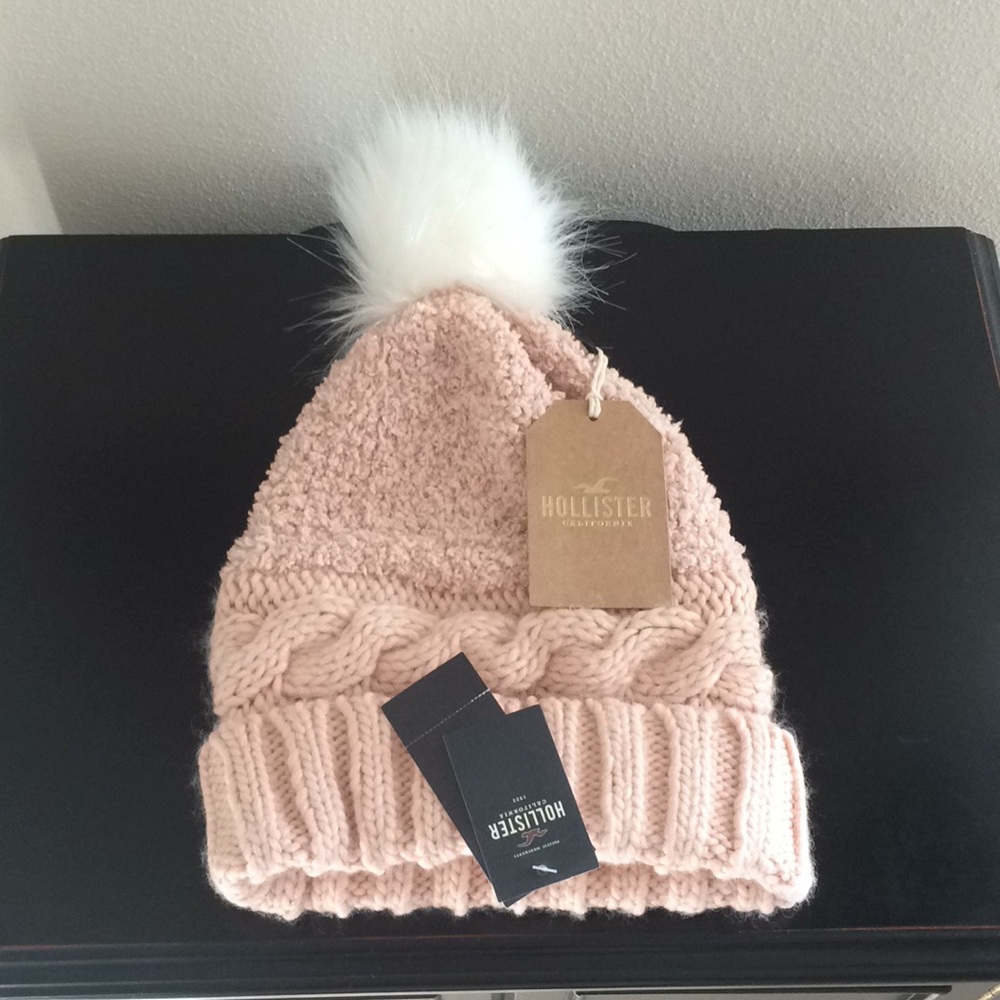 Hollister Pom Pom pink beanie. NEW WITH TAGS