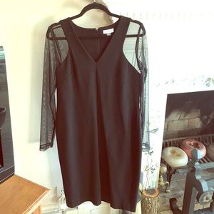 Calvin Klein Black fitted Sheer-sleeve Party Dress