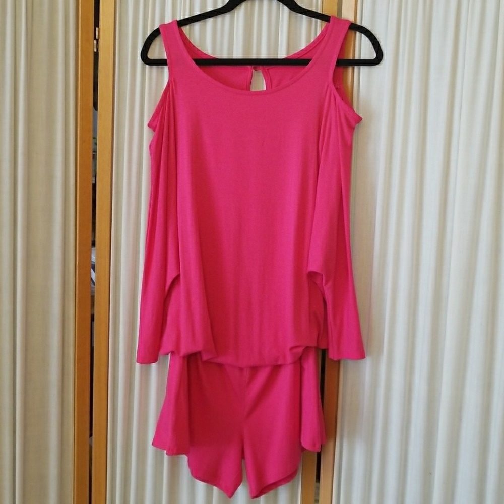 Cold shoulder hot pink Rompers !