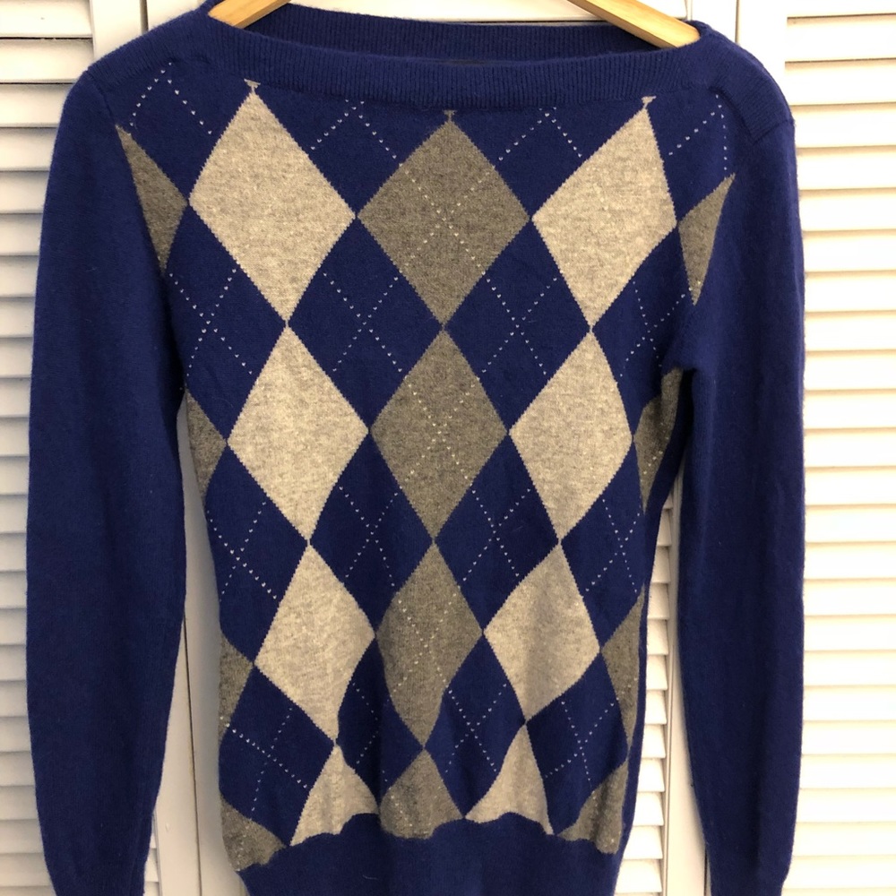 J Crew 100% Cashmere Argyle Sweater