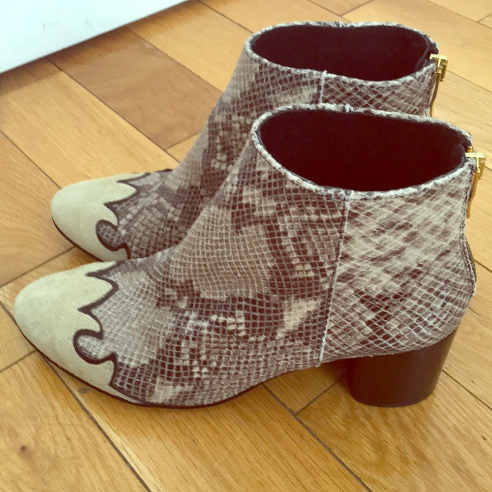 Faux snake skin booties