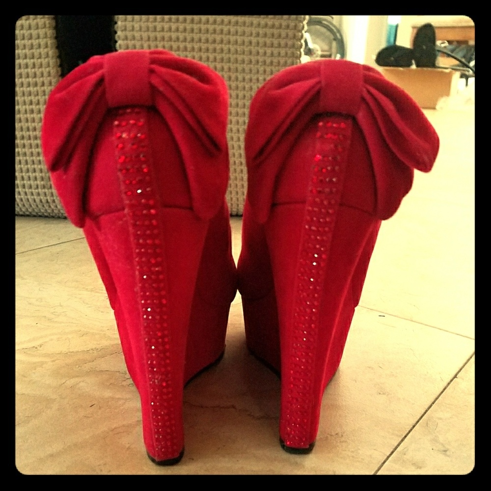 Guess Red Platform Wedges