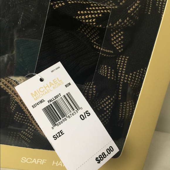 Michael Kors  MK Scarf & Beanie Set,Black/Camel, - Picture 4 of 5