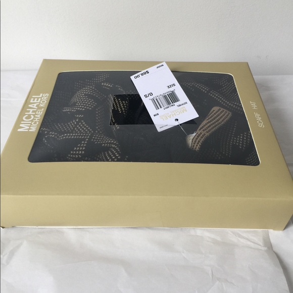 Michael Kors  MK Scarf & Beanie Set,Black/Camel, - Picture 5 of 5