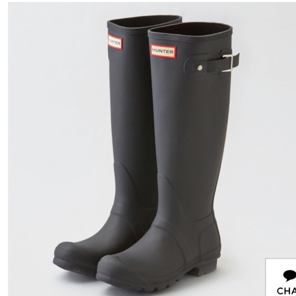 Gently used tall matte black Hunter Rain Boots