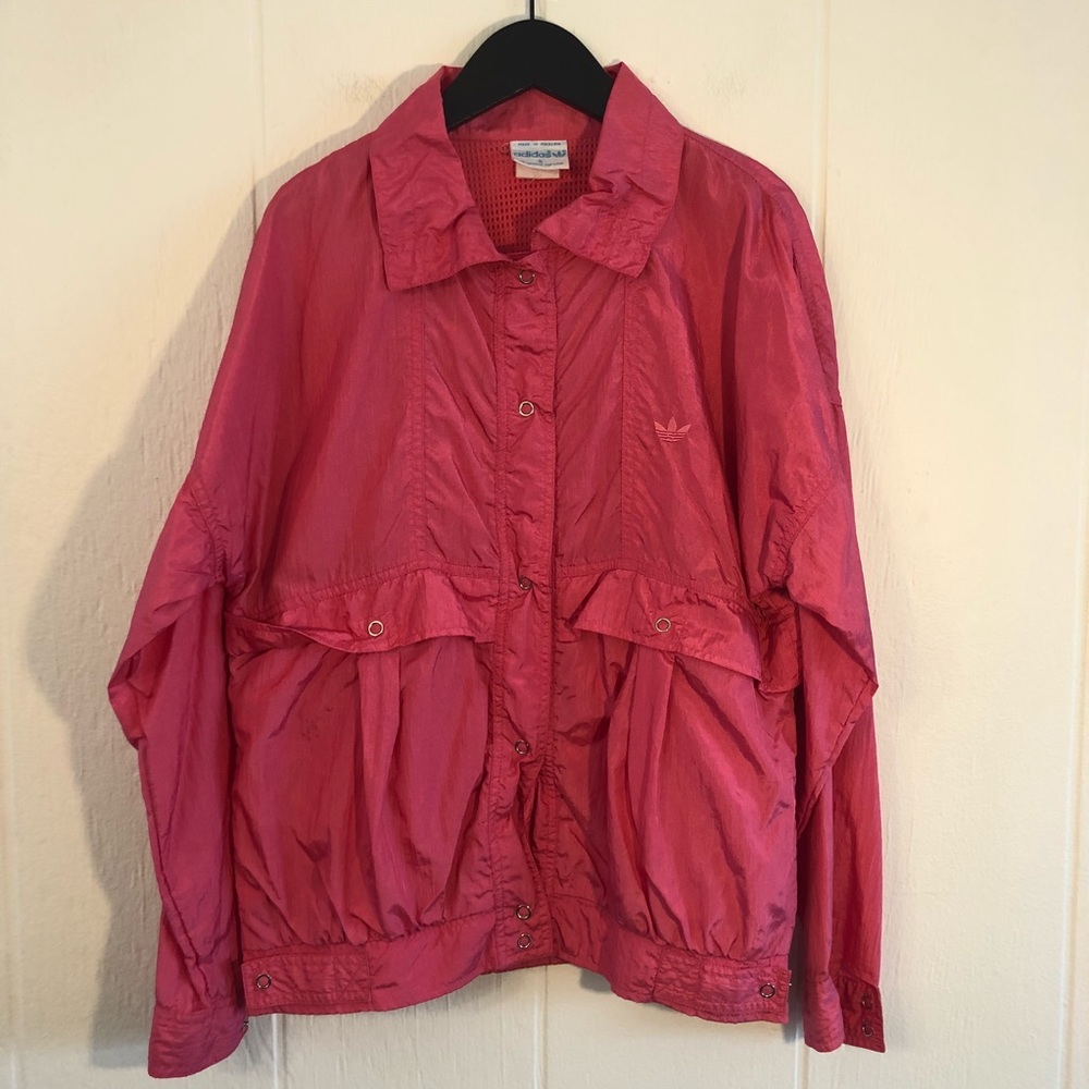 Vintage 70s Adidas Trefoil Snap Nylon Windbreaker Track jacket Pink - Picture 6 of 7