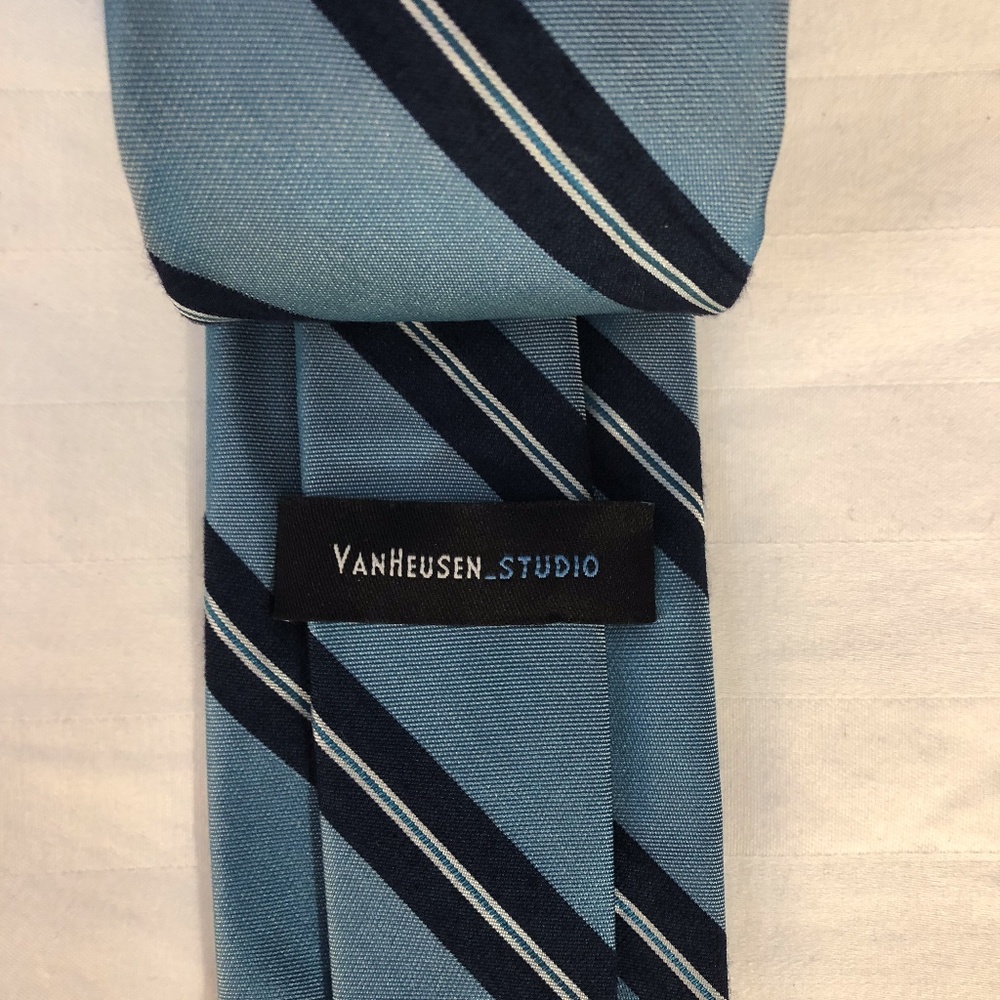 Blue & White Stripe Van Heusen Slim Tie