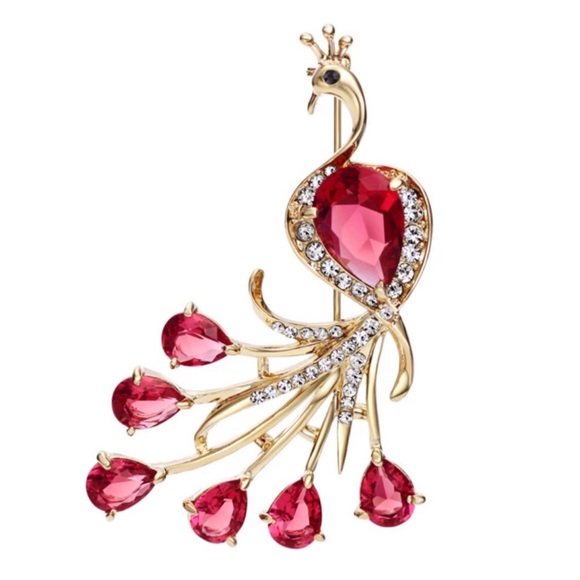 Zircon Wine Color Peacock Brooch - Picture 1 of 4